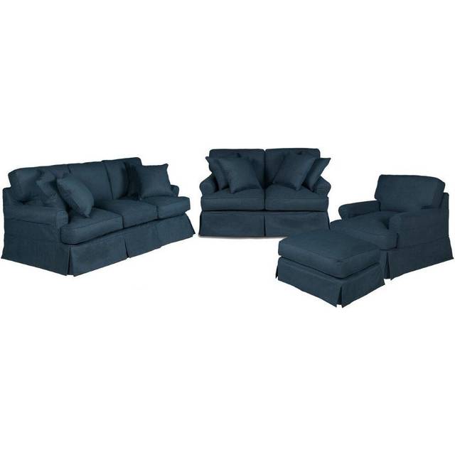 Sunset Trading Horizon 4 Piece Slipcovered Living Room Set  Washable Moisture and Stain Resistant Navy Blue Performance Fabric