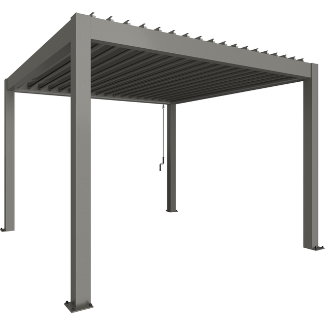 3.5mx3.5m Biohort Metal Pergola - Metallic Quartz Grey with Metallic Quartz Grey Roof Louvres