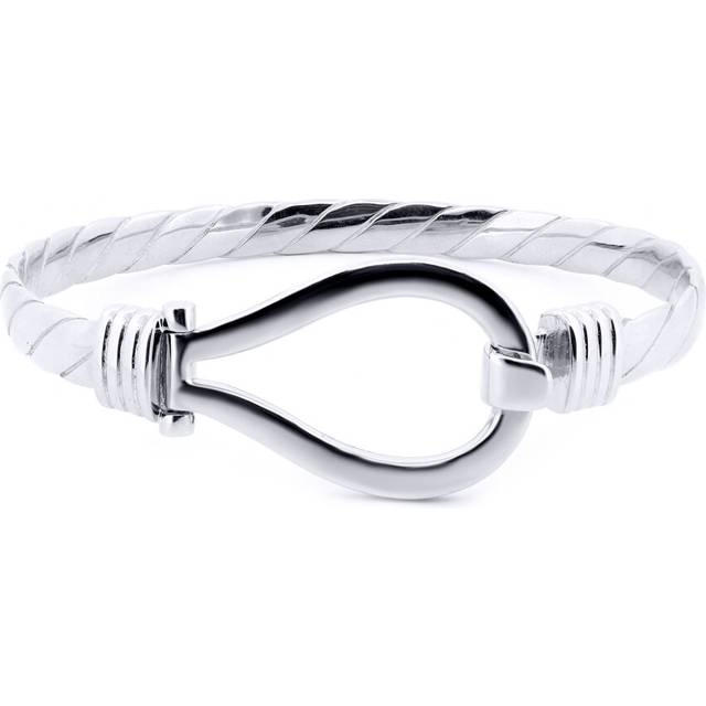 Jewelco London Gents Rhodium Plated Sterling Silver Rope Stirrup Hook Noose Loop 7.5mm Bangle Bracelet, 8.5" 22cm - ABG067
