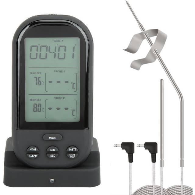 Digital Display BBQ Double Probe Kitchen Cooking Food Thermometer (Black)