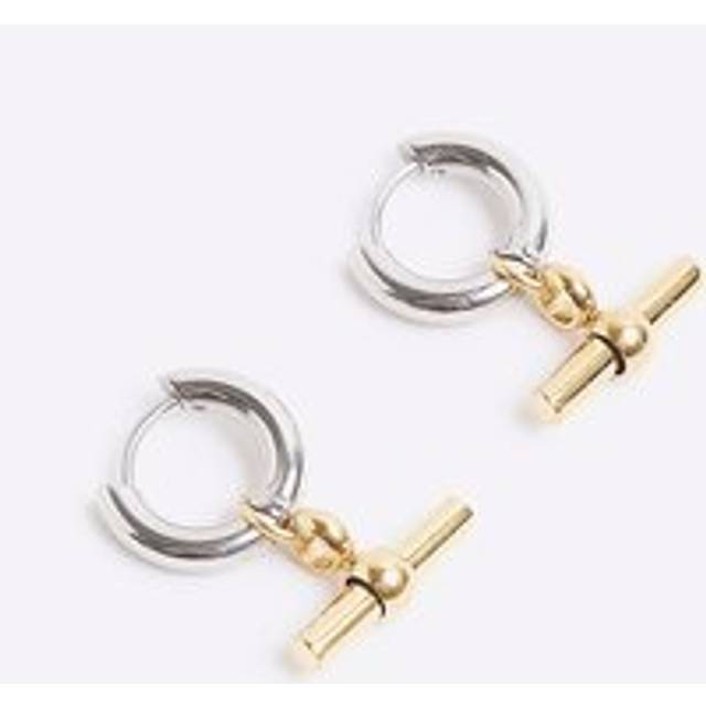 Mens River Island Silver Colour T Bar Hoop Earrings - One Size