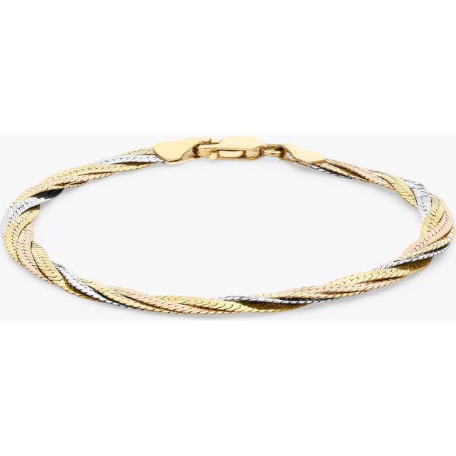IBB 18ct Gold Tri-colour Herringbone Chain Bracelet, Multi