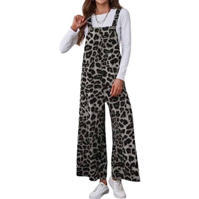 SHEIN Women&#39;s Casual Leopard Print Loose Pocketed Jumpsuit