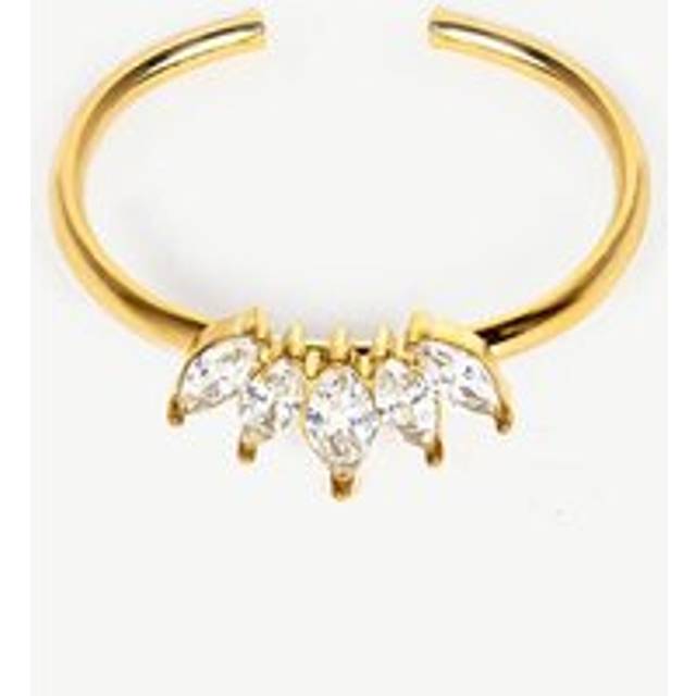 Womens Dainty 18k Gold Crown Ring With Marquise Stones - Adjustable - Metallics - One Size