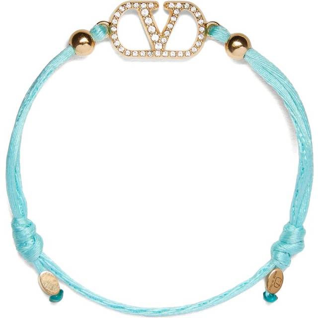 Valentino Garavani - VLogo Signature bracelet - women - Swarovski Crystal Pearl/Cotton/Gold Plated Metal - One Size - Blue