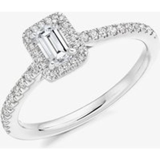 Platinum Halo Cluster Emerald-Cut Diamond Engagement Ring (L) ENG4043 - Silver