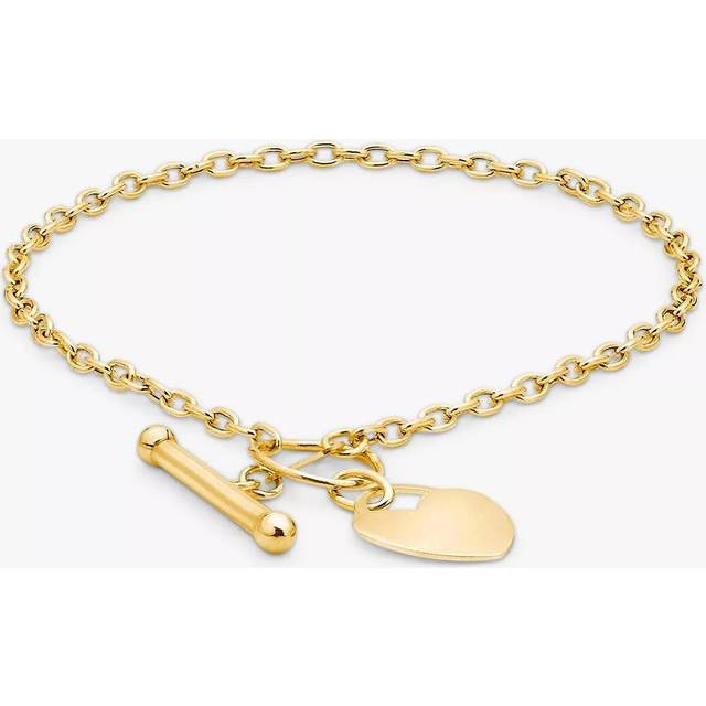 IBB Personalised 9ct Gold Heart Charm T Bar Chain Bracelet, Gold