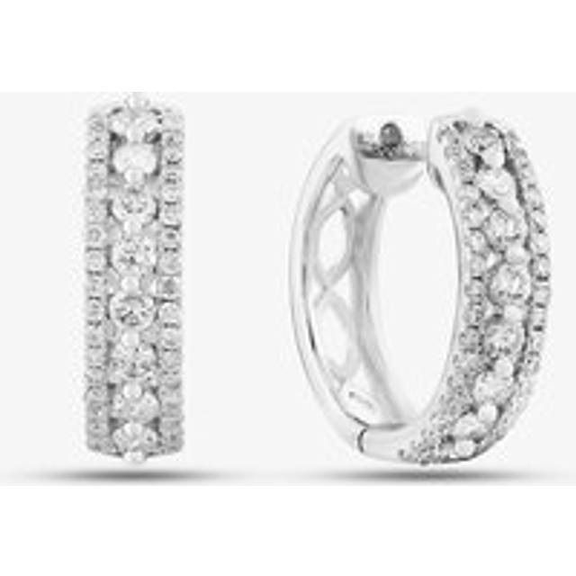 9ct White Gold Diamond Three Row Hoop Earrings PE04865 - Silver
