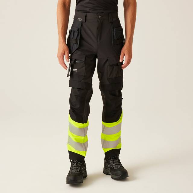 Regatta Professional Men's Water-repellent Hi-vis X-pro Stretch Holster Trousers Class 1 Black Yellow, Size: 46 R