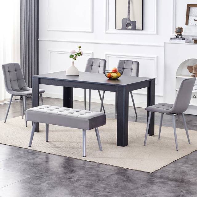 Kosy Koala 6 Seater Dining Set with Bench Dark Grey and Grey Velvet - Multi