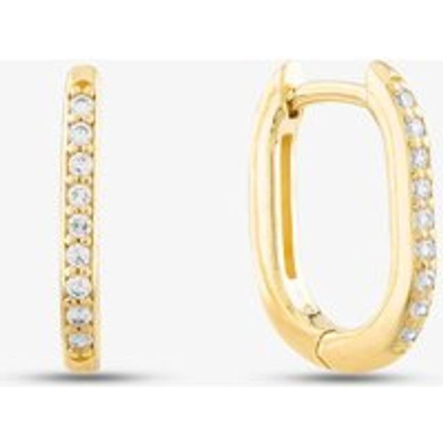 9ct Yellow Gold & Cubic Zirconia Rectangular Creole Hoop Earrings 1.57.9991