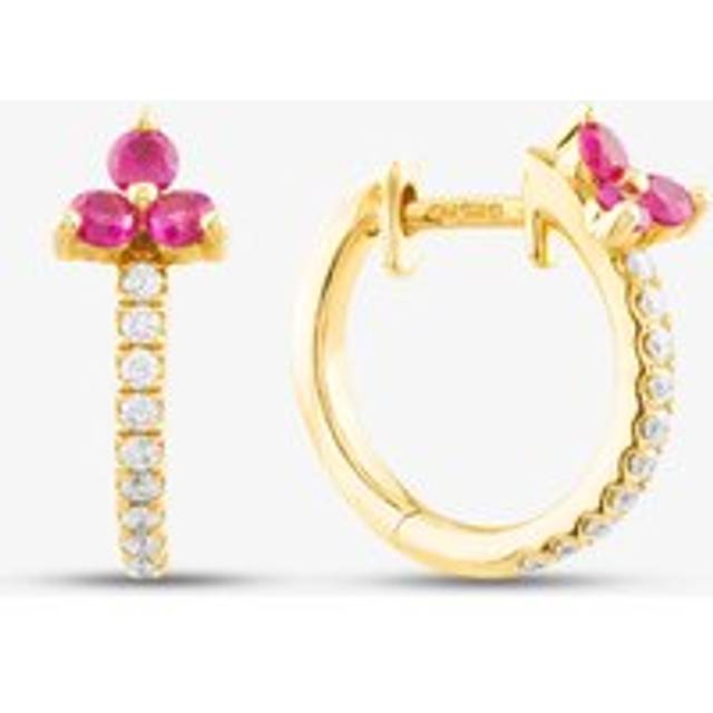14ct Yellow Gold Ruby & Brilliant Cut Diamond Hoop Earrings E39076KY14RB (X2) - Pink