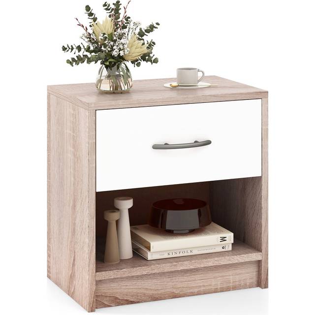 Costway Single Drawer Single Shelf Natural and White Nightstand - n/a - 38 x 28 x 40cm