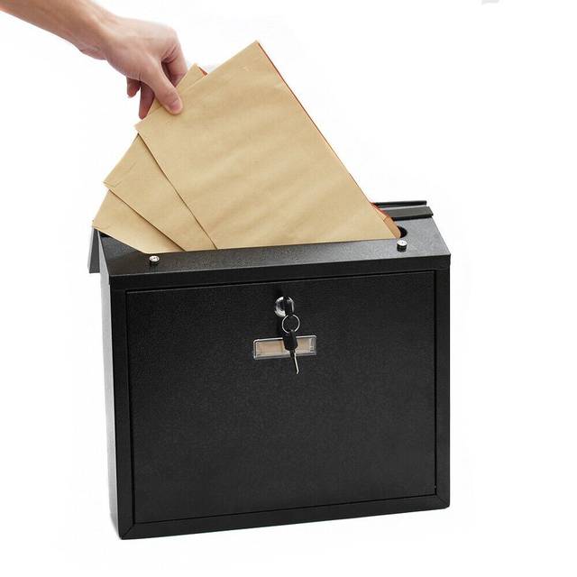 Large letter box black outdoor mail postbox lockable wall mounted