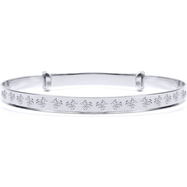 Jewelco London Solid 925 Sterling Silver Nursery Teddy Bear Pattern 3mm Expanding Baby Bangle Bracelet - AKB034