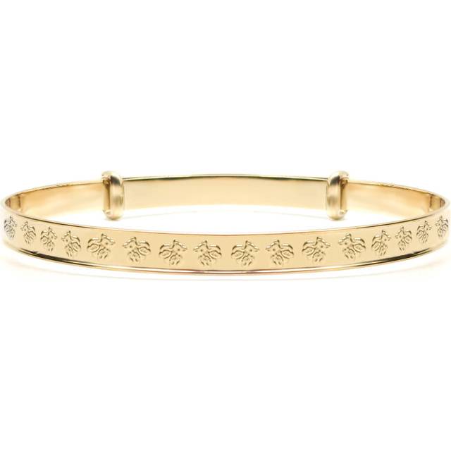 Jewelco London Solid 9ct Yellow Gold Nursery Teddy Bear Pattern 3mm Expanding Baby Bangle Bracelet - JKB114