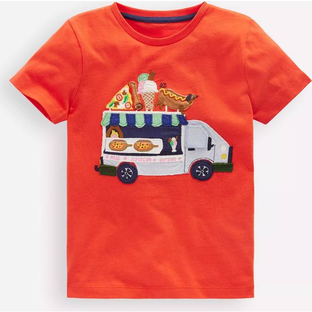 Mini Boden Kids' Lift-The-Flap Food Truck T-Shirt, Firecracker Red