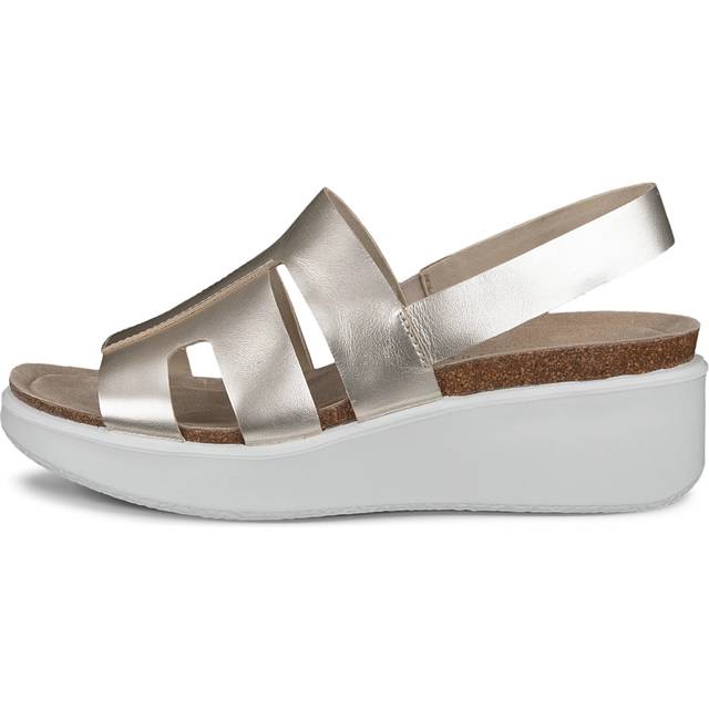 ECCO Flowt Wedge Cork - Sandale compensée liège et cuir pour femme - Doré - Size: 37 (UK 4.5)