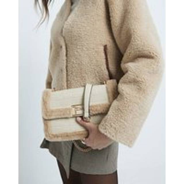 River Island Womens Cream Faux Fur Trim Shoulder Bag - One Size