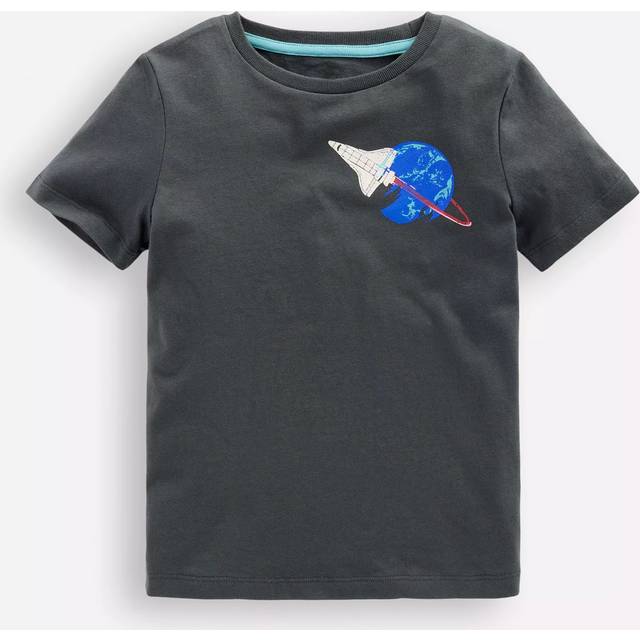 Mini Boden Kids' Front & Back Cotton Space T-Shirt, Smoke Space