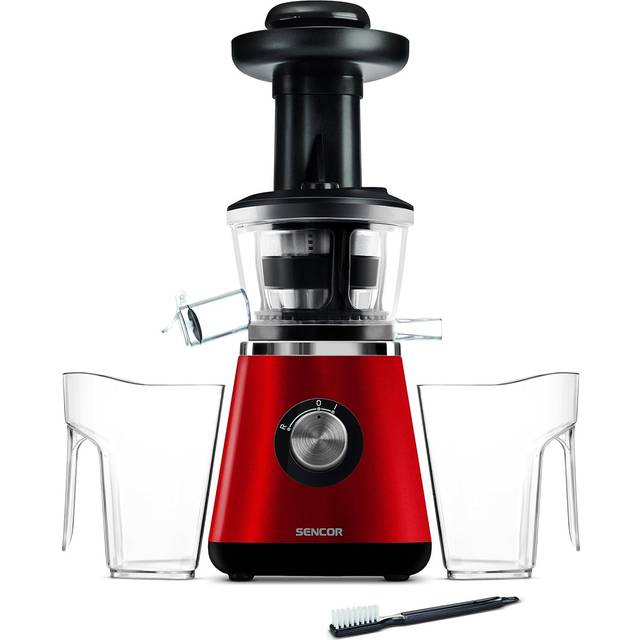 SENCOR SSJ 4042RD långsam roterande juicepress för frukt/grönsaksjuice (400 watt, slow juicer, snigelpress, juicebehållare med en kapacitet på 0,8 l) röd