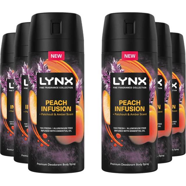 Lynx Body Spray Fine Fragrance Collection Peach Infusion for Men 150ml, 6 Pack