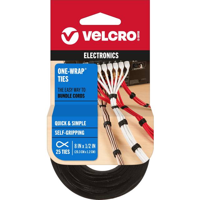 "VELCRO(R) Brand ONE-WRAP(R) Thin Ties 8""X.5"" 25/Pkg-Black 90927"