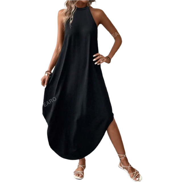 SHEIN Women&#39;s Fashion Solid Color Asymmetric Hem Halter Neck Dress