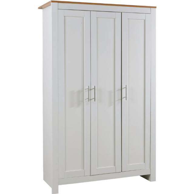 Wardrobe 3 Door Bedroom Furniture Clothing Storage White Oak Top Wood Nightstand