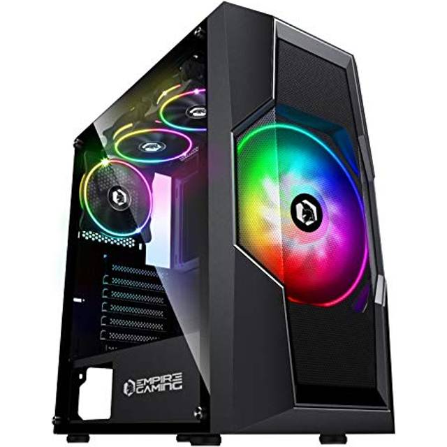 EMPIRE GAMING ONYX ARGB Gamer ATX Mid Tower PC/MicroATX -4 adresserbara RGB LED-fläktar (1 x 200 mm och 3 x 120 mm) - sidopanel i härdat glas