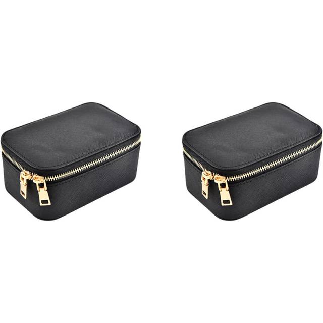 2X Jewelry Box Travel Cosmetic Jewelry Organizer Makeup Lipstick Storage Box Black