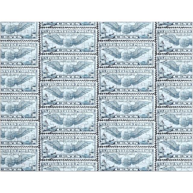 (Trans-Atlantic Blue Air Mail Vintage Postage Stamp=6055) Jigsaw Puzzle Wooden 300-Piece for Adults Kids Seniors- Home Decor Family Activity Game Wall