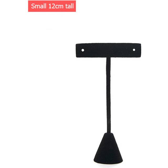 (a-S 12cm tall) Black Velvet T Bar Drop Earring Stud Display Stand Rack Ear Stud Storage Shelf Long Earrings Hanging Holder Organizer Pedestal