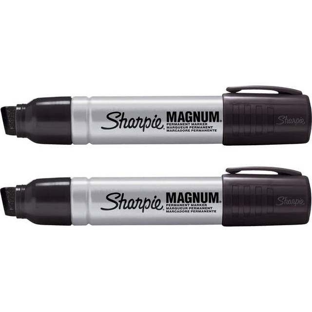 Pro Magnum Large Jumbo Permanent Markers - Pack of 2 - Extra Wide Chisel Wedge Tip - Black Ink