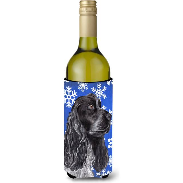 Cocker Spaniel Blue Snowflake Winter Wine Bottle Beverage Insulator Beverage Insulator Hugger