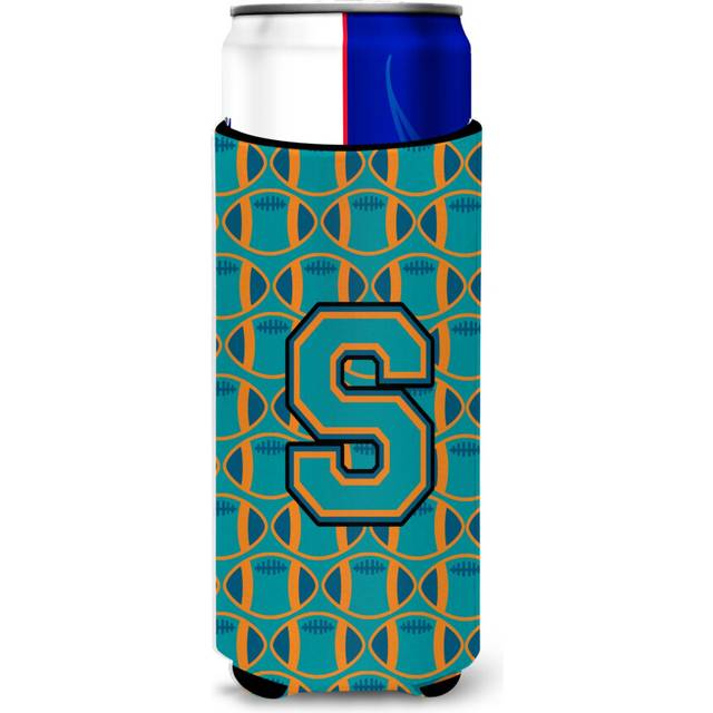 Letter S Football Aqua  Orange and Marine Blue Ultra Beverage Insulators for slim cans CJ1063-SMUK