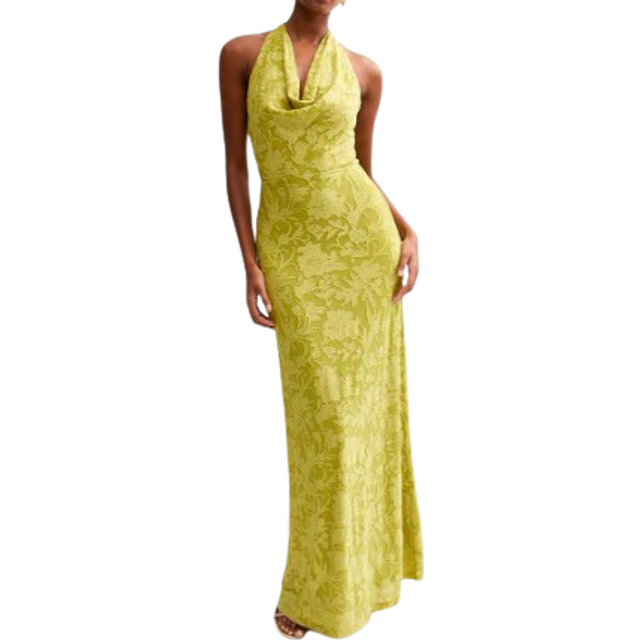New Look Women's Plus Size Green Jacquard Cowl Halterneck Midi Dress Curves - UK 18
