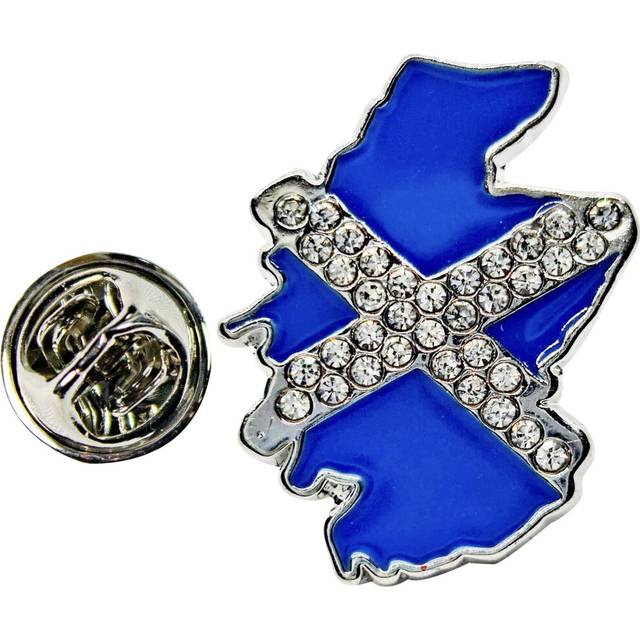 Pin Badge Scottish Blue Scotland Map Crystal Stones with Saltire Cross