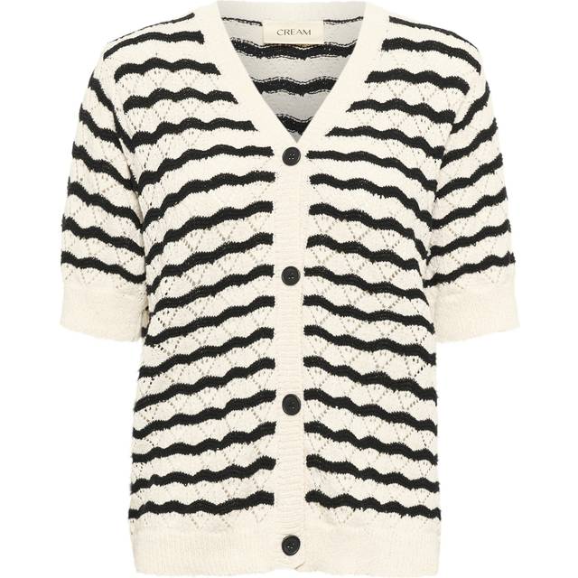 Cream, Stickade tröjor & koftor, Dam, XL, Randig Stickad Kofta med Korta ärmar - white (XL)