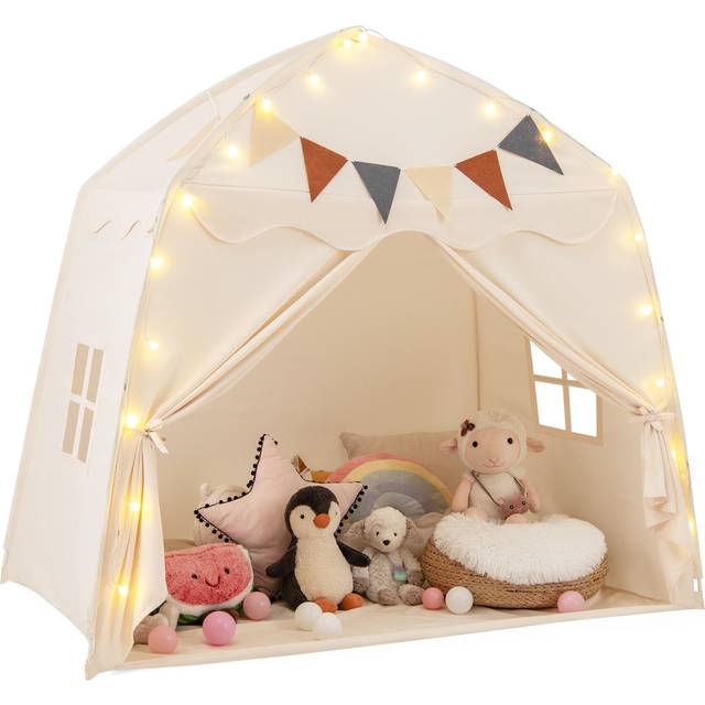 Kids Play Tent Bed Tent Extra Large with Lights for 3-12 Years Old-Beige