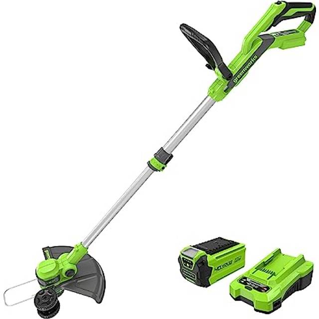 Greenworks G40LT33K2 Batteridriven Trimmer Kantskärare med Hjul för Små till Medelstora Trädgårdar, 33 cm Skärbredd, Automatning 1,65 mm Trimmertråd, 40V 2Ah Batteri & Laddare, 3 Års Garanti
