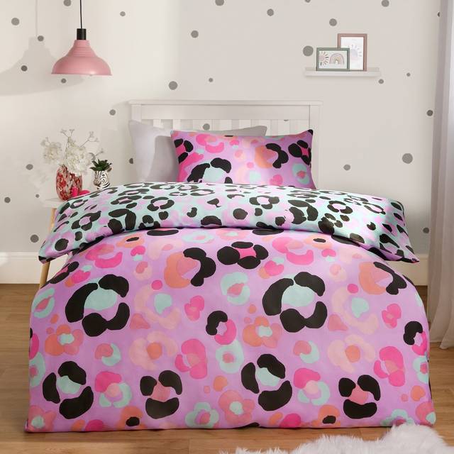 OHS Reversible Abstract Leopard Print Duvet Set, Lilac - Single - Purple