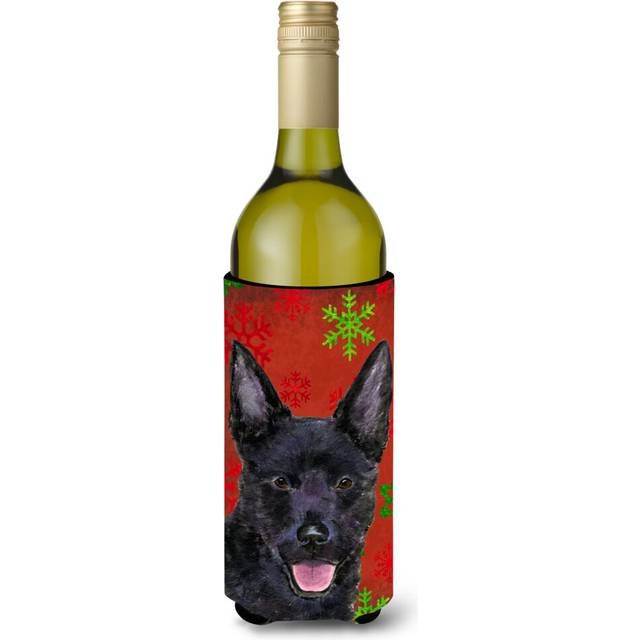Australian Kelpie Red Green Snowflakes Christmas Wine Bottle Beverage Insulator Beverage Insulator Hugger