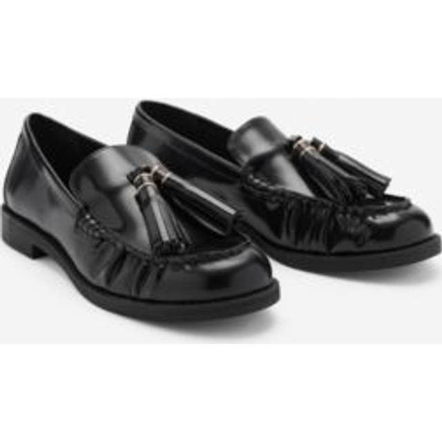 Leather loafers with tassels black - Woman - 5 - MANGO - Black