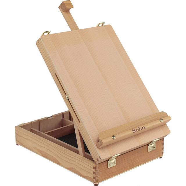 Soho Urban Artist Sketch Box and Table Easel - Portable  Multi Media  Adjustable Angle with Storage Compartments - Oiled Beech Wood