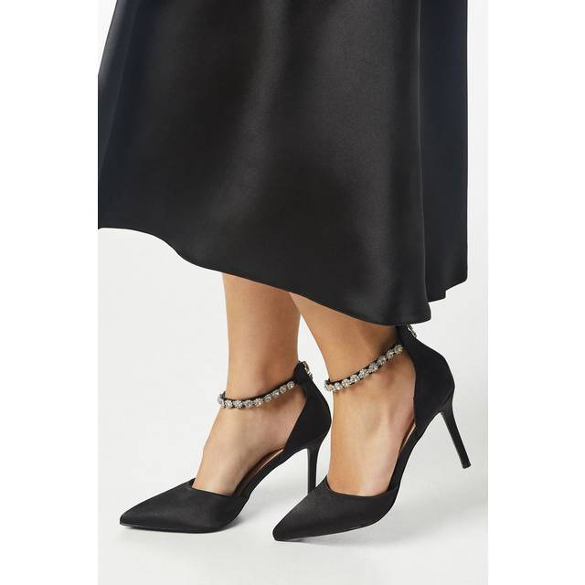 Wide Fit Tatiana Satin Jewelled Anklet High Stiletto Court Shoes - Black - 3
