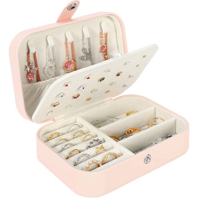 Vanity Jewellery Make-Up Box Organiser PU Leather Portable Jewelry Storage Travel Accessories Holder Case Display Tray Gift for Women Ladies Girls