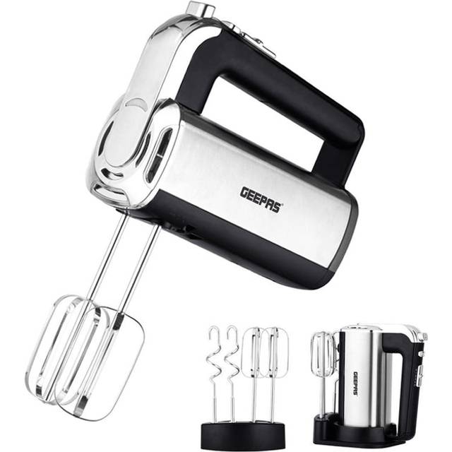GEEPAS Electric Hand Mixer Electric Whisk with Storage Base 5-Speed - Silver;Black