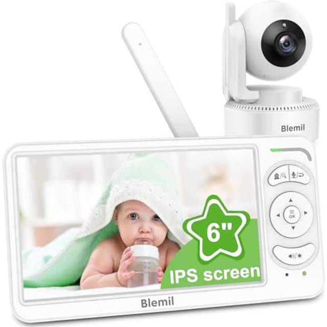 Blemil BabyMonitor with Camera and Audio, 6'' IPS Screen Baby Camera Monitor No WiFi, 30-Hrs Battery, ECO, Night Vision,2-Way Talk, Travel Video Baby