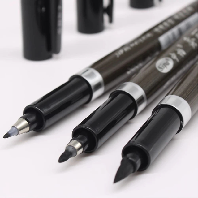 SHEIN 3Pcs/Set Calligraphy Pen Brush For Signature Chinese Words Learning Stationery Art Marker Pens School Supplies Back To School